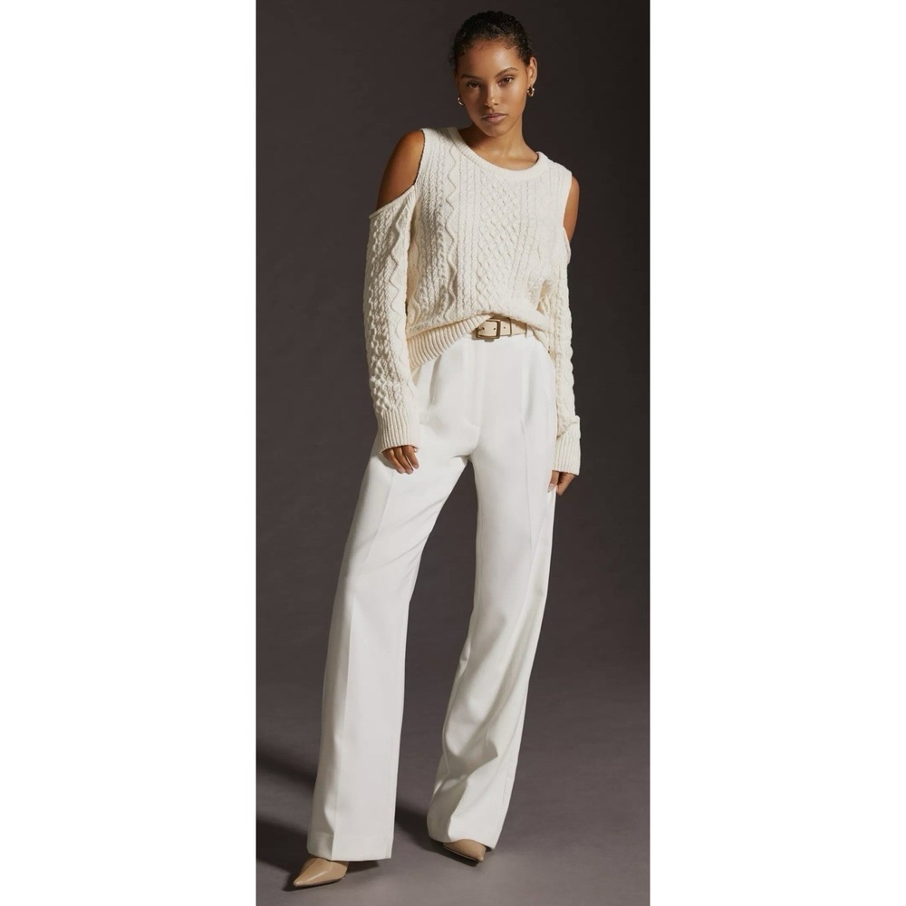Pilcro Anthropologie Cutout Fisherman Sweater Ivory Buttons Size S - Picture 2 of 8